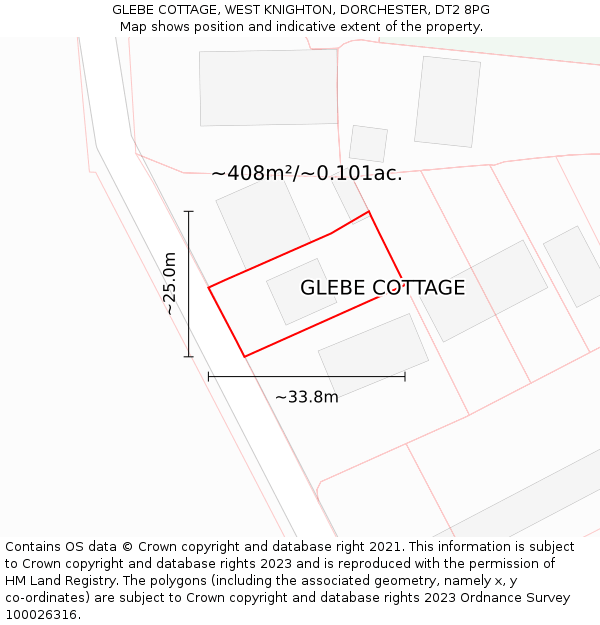 GLEBE COTTAGE, WEST KNIGHTON, DORCHESTER, DT2 8PG: Plot and title map