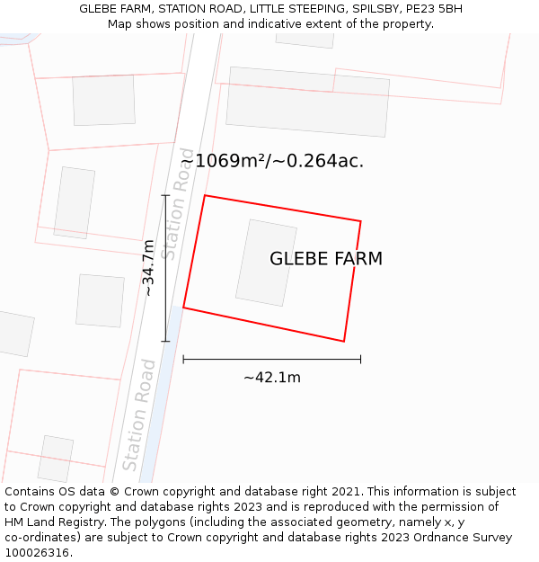 GLEBE FARM, STATION ROAD, LITTLE STEEPING, SPILSBY, PE23 5BH: Plot and title map