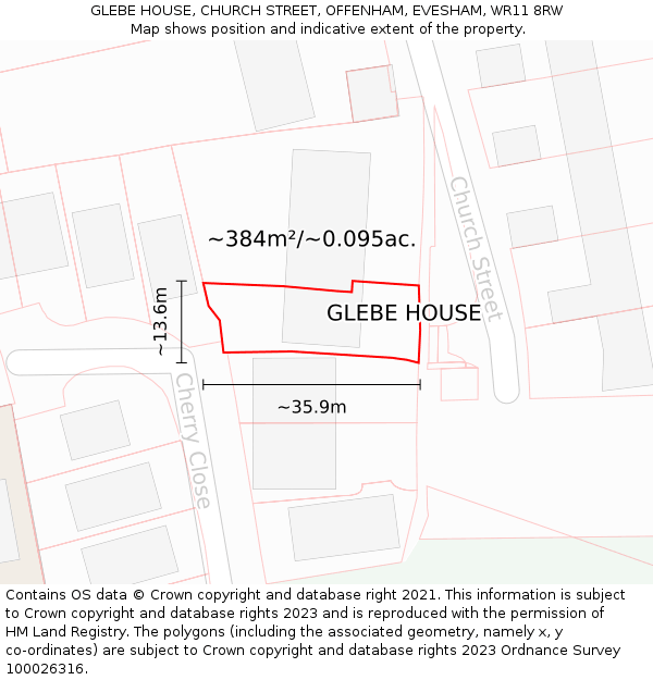 GLEBE HOUSE, CHURCH STREET, OFFENHAM, EVESHAM, WR11 8RW: Plot and title map