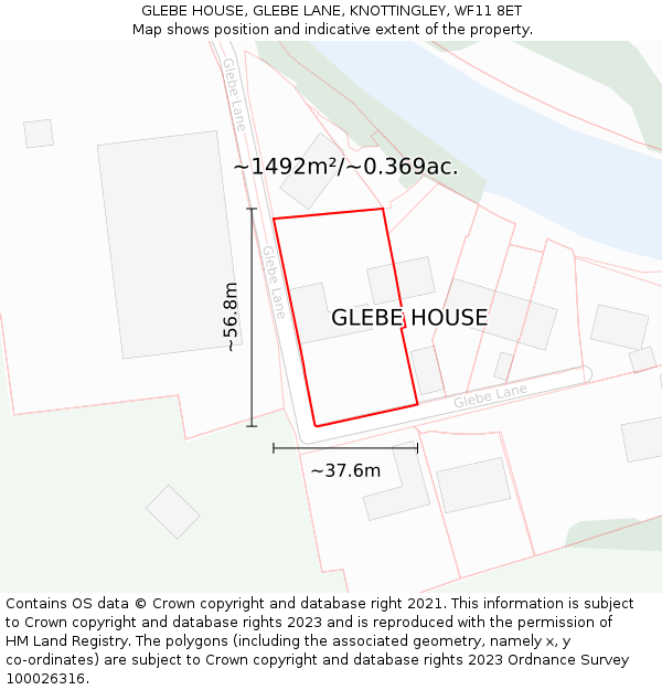 GLEBE HOUSE, GLEBE LANE, KNOTTINGLEY, WF11 8ET: Plot and title map