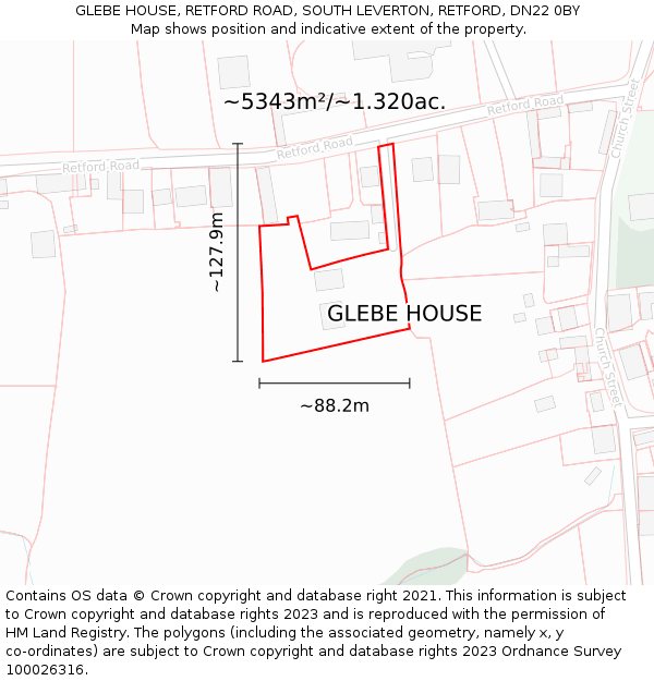 GLEBE HOUSE, RETFORD ROAD, SOUTH LEVERTON, RETFORD, DN22 0BY: Plot and title map