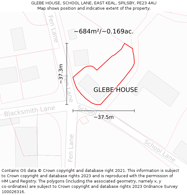 GLEBE HOUSE, SCHOOL LANE, EAST KEAL, SPILSBY, PE23 4AU: Plot and title map