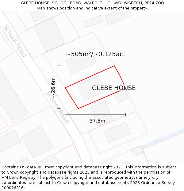 GLEBE HOUSE, SCHOOL ROAD, WALPOLE HIGHWAY, WISBECH, PE14 7QQ: Plot and title map