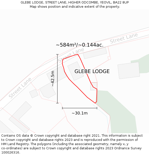 GLEBE LODGE, STREET LANE, HIGHER ODCOMBE, YEOVIL, BA22 8UP: Plot and title map