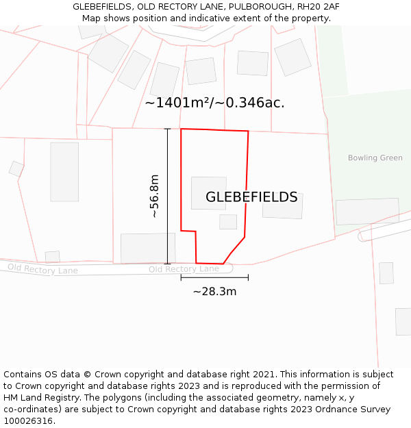 GLEBEFIELDS, OLD RECTORY LANE, PULBOROUGH, RH20 2AF: Plot and title map