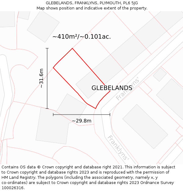GLEBELANDS, FRANKLYNS, PLYMOUTH, PL6 5JG: Plot and title map