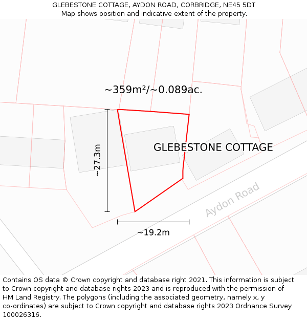 GLEBESTONE COTTAGE, AYDON ROAD, CORBRIDGE, NE45 5DT: Plot and title map
