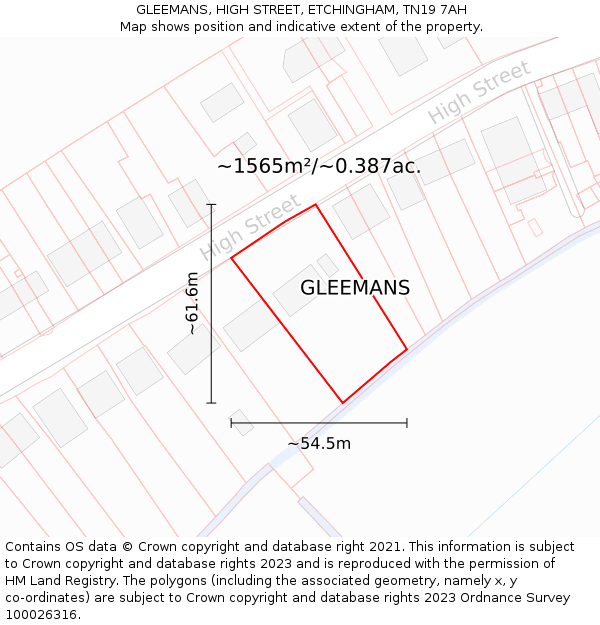 GLEEMANS, HIGH STREET, ETCHINGHAM, TN19 7AH: Plot and title map