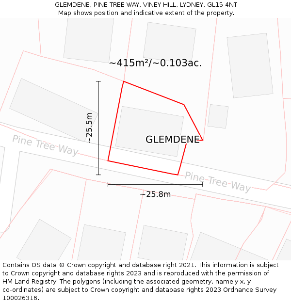 GLEMDENE, PINE TREE WAY, VINEY HILL, LYDNEY, GL15 4NT: Plot and title map