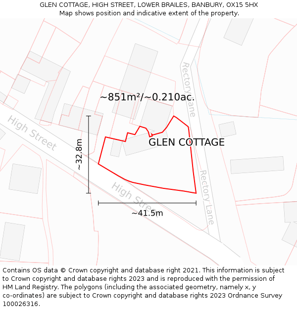 GLEN COTTAGE, HIGH STREET, LOWER BRAILES, BANBURY, OX15 5HX: Plot and title map