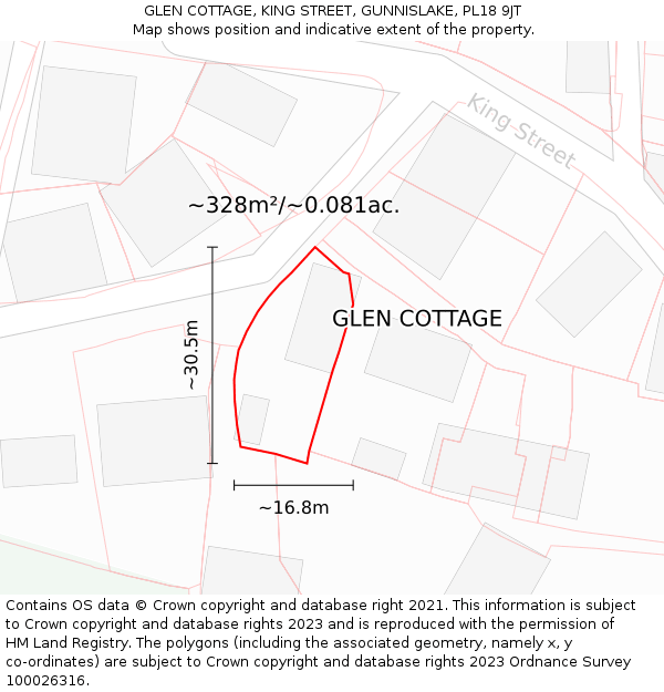 GLEN COTTAGE, KING STREET, GUNNISLAKE, PL18 9JT: Plot and title map