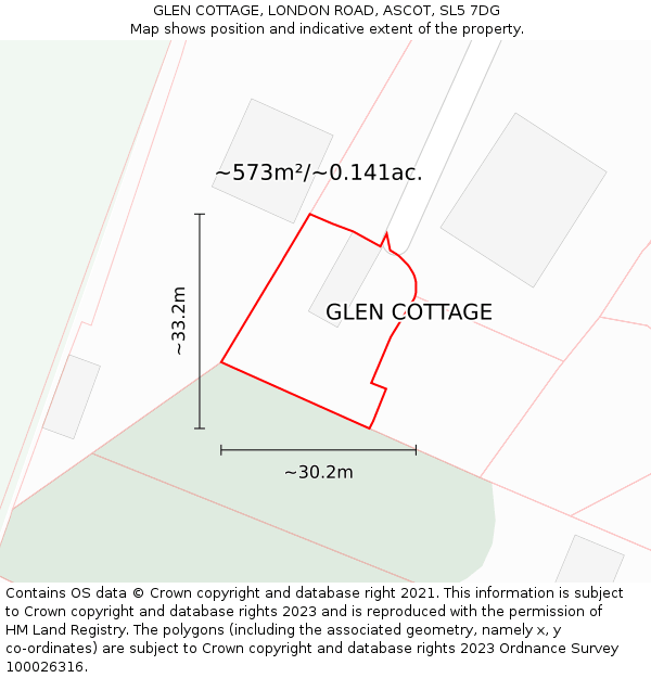 GLEN COTTAGE, LONDON ROAD, ASCOT, SL5 7DG: Plot and title map