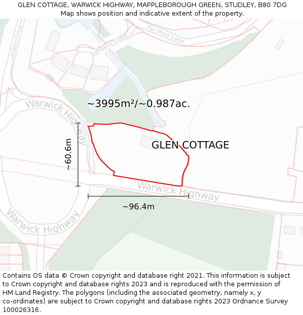GLEN COTTAGE, WARWICK HIGHWAY, MAPPLEBOROUGH GREEN, STUDLEY, B80 7DG: Plot and title map