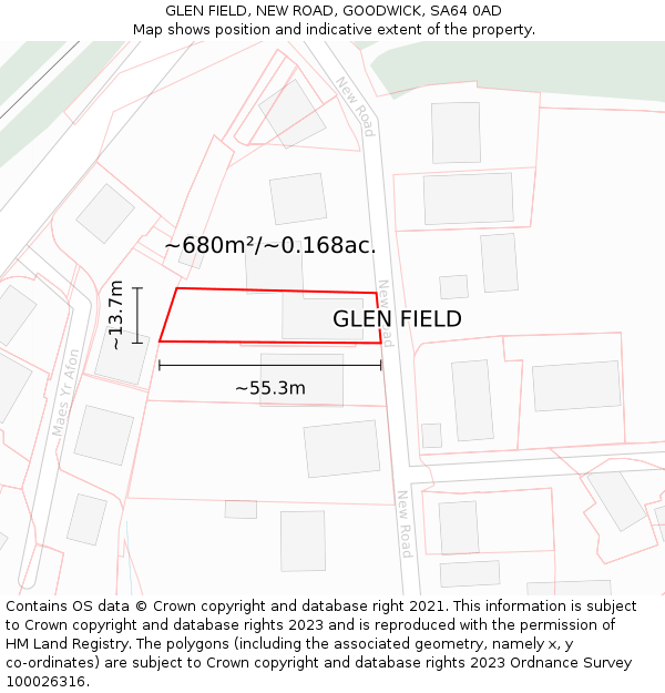 GLEN FIELD, NEW ROAD, GOODWICK, SA64 0AD: Plot and title map