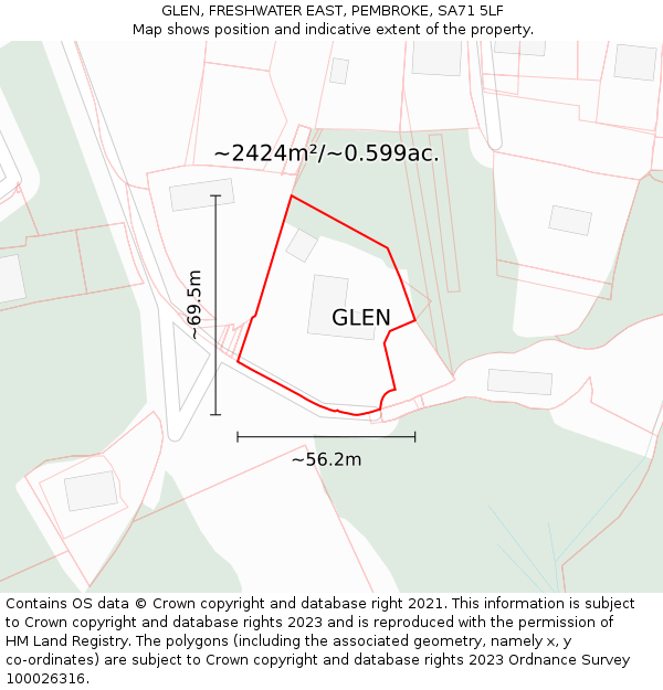 GLEN, FRESHWATER EAST, PEMBROKE, SA71 5LF: Plot and title map