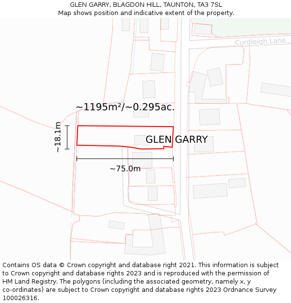 GLEN GARRY, BLAGDON HILL, TAUNTON, TA3 7SL: Plot and title map