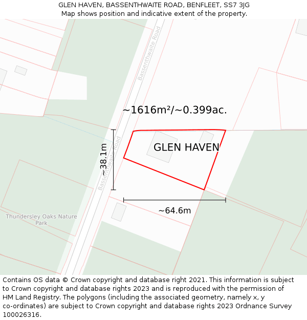 GLEN HAVEN, BASSENTHWAITE ROAD, BENFLEET, SS7 3JG: Plot and title map