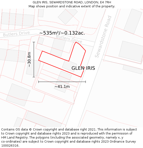 GLEN IRIS, SEWARDSTONE ROAD, LONDON, E4 7RH: Plot and title map
