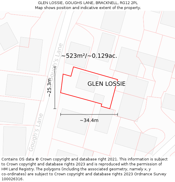 GLEN LOSSIE, GOUGHS LANE, BRACKNELL, RG12 2PL: Plot and title map