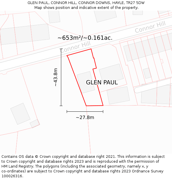 GLEN PAUL, CONNOR HILL, CONNOR DOWNS, HAYLE, TR27 5DW: Plot and title map