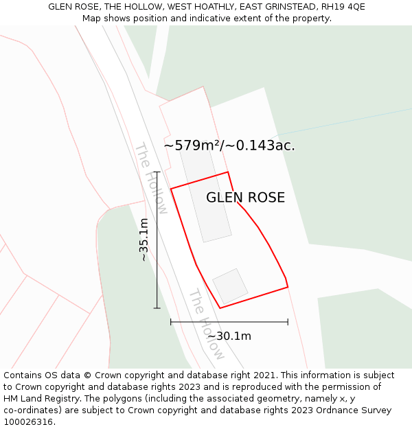 GLEN ROSE, THE HOLLOW, WEST HOATHLY, EAST GRINSTEAD, RH19 4QE: Plot and title map