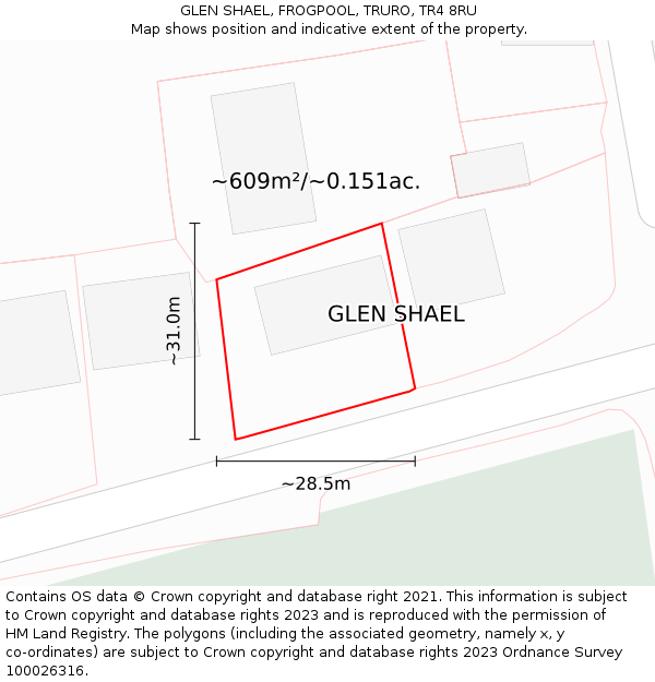 GLEN SHAEL, FROGPOOL, TRURO, TR4 8RU: Plot and title map