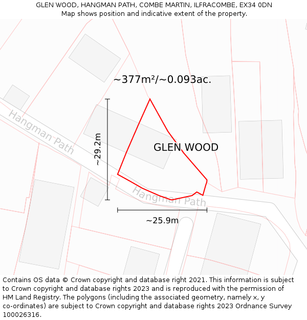 GLEN WOOD, HANGMAN PATH, COMBE MARTIN, ILFRACOMBE, EX34 0DN: Plot and title map