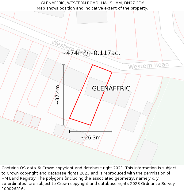 GLENAFFRIC, WESTERN ROAD, HAILSHAM, BN27 3DY: Plot and title map
