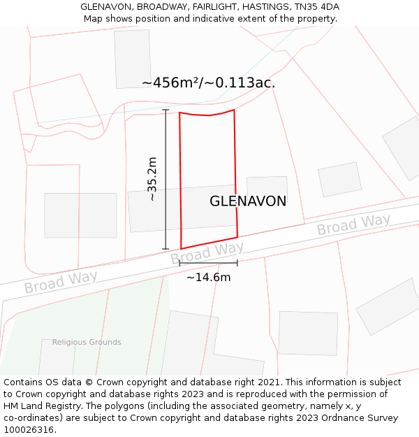GLENAVON, BROADWAY, FAIRLIGHT, HASTINGS, TN35 4DA: Plot and title map