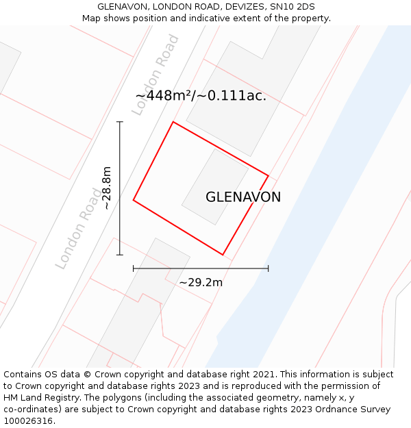 GLENAVON, LONDON ROAD, DEVIZES, SN10 2DS: Plot and title map
