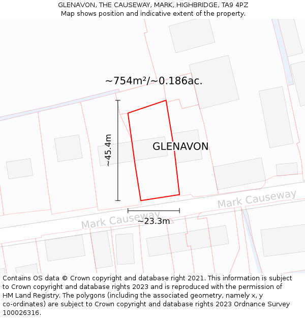 GLENAVON, THE CAUSEWAY, MARK, HIGHBRIDGE, TA9 4PZ: Plot and title map