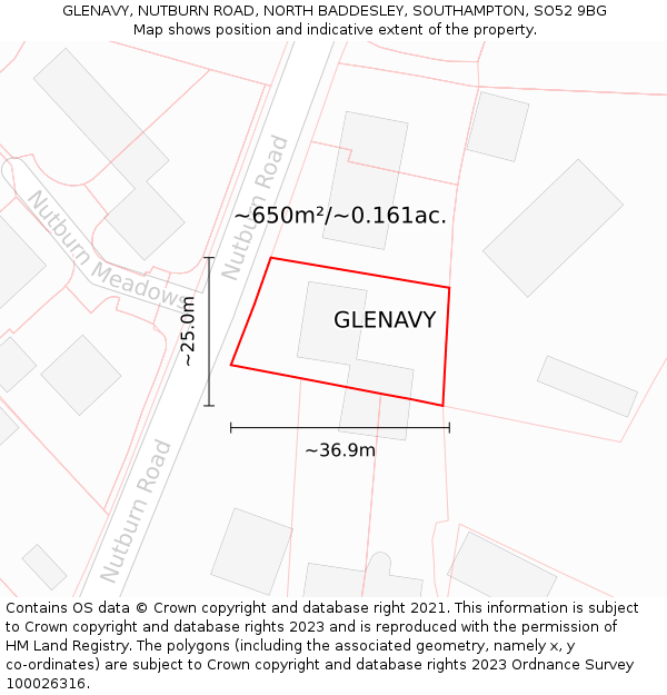 GLENAVY, NUTBURN ROAD, NORTH BADDESLEY, SOUTHAMPTON, SO52 9BG: Plot and title map