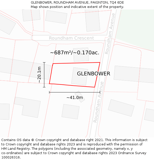 GLENBOWER, ROUNDHAM AVENUE, PAIGNTON, TQ4 6DE: Plot and title map