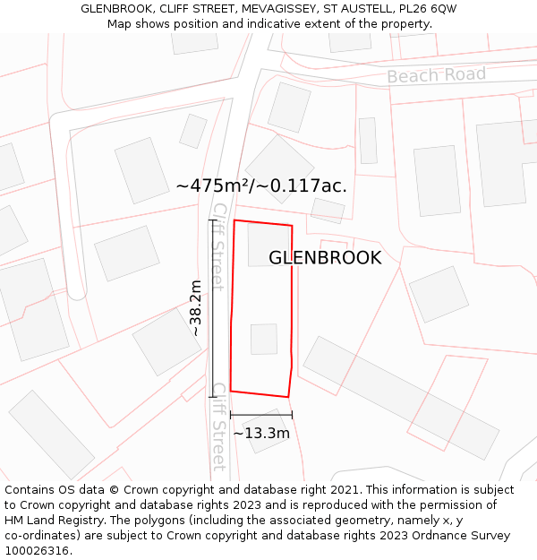 GLENBROOK, CLIFF STREET, MEVAGISSEY, ST AUSTELL, PL26 6QW: Plot and title map