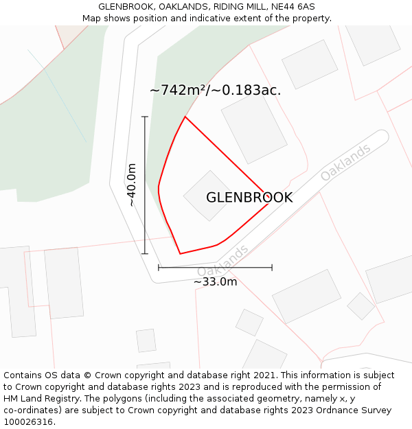 GLENBROOK, OAKLANDS, RIDING MILL, NE44 6AS: Plot and title map