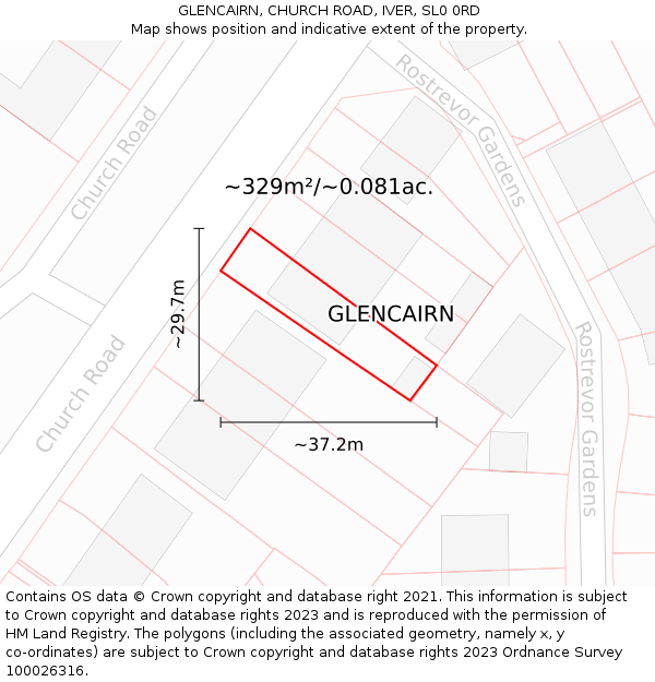 GLENCAIRN, CHURCH ROAD, IVER, SL0 0RD: Plot and title map