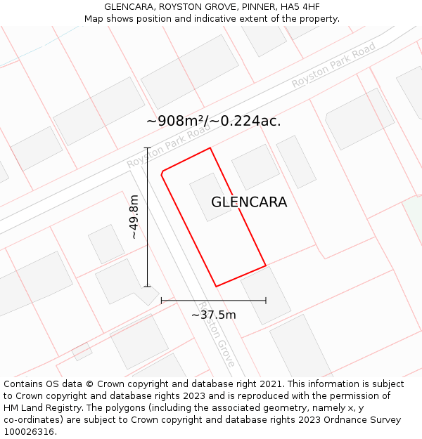 GLENCARA, ROYSTON GROVE, PINNER, HA5 4HF: Plot and title map