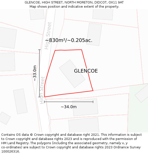 GLENCOE, HIGH STREET, NORTH MORETON, DIDCOT, OX11 9AT: Plot and title map