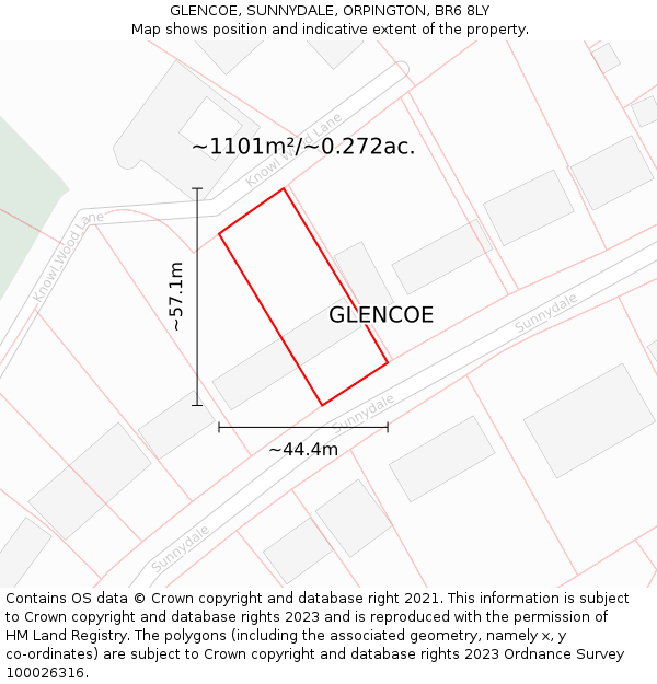 GLENCOE, SUNNYDALE, ORPINGTON, BR6 8LY: Plot and title map
