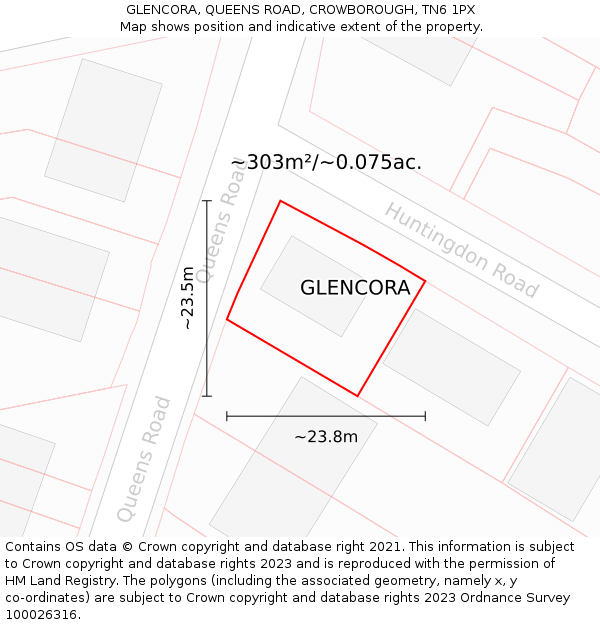 GLENCORA, QUEENS ROAD, CROWBOROUGH, TN6 1PX: Plot and title map