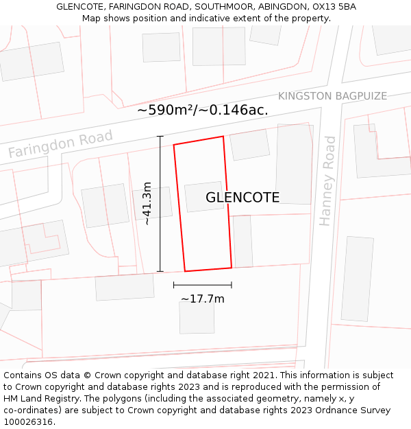 GLENCOTE, FARINGDON ROAD, SOUTHMOOR, ABINGDON, OX13 5BA: Plot and title map