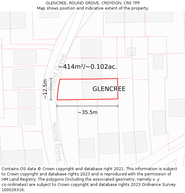 GLENCREE, ROUND GROVE, CROYDON, CR0 7PP: Plot and title map