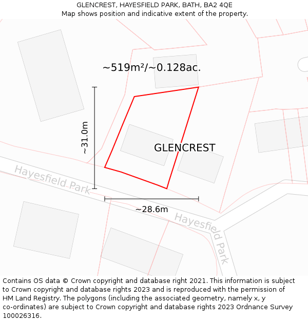 GLENCREST, HAYESFIELD PARK, BATH, BA2 4QE: Plot and title map