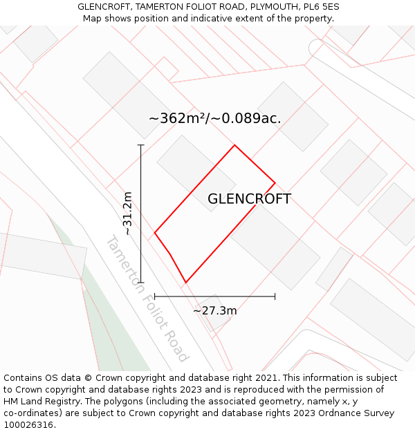GLENCROFT, TAMERTON FOLIOT ROAD, PLYMOUTH, PL6 5ES: Plot and title map