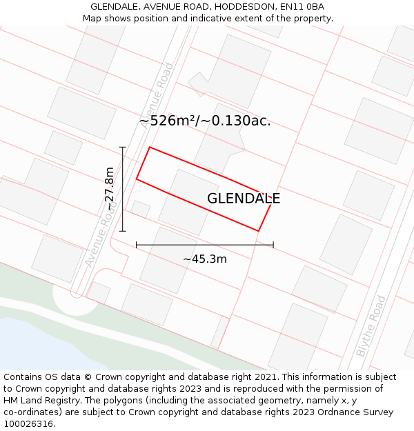 GLENDALE, AVENUE ROAD, HODDESDON, EN11 0BA: Plot and title map