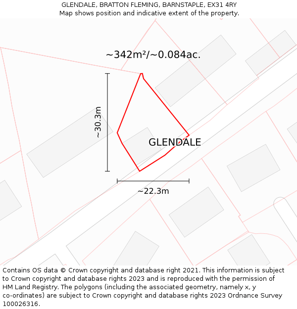 GLENDALE, BRATTON FLEMING, BARNSTAPLE, EX31 4RY: Plot and title map