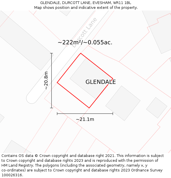 GLENDALE, DURCOTT LANE, EVESHAM, WR11 1BL: Plot and title map
