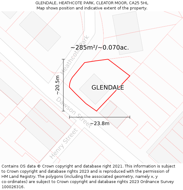 GLENDALE, HEATHCOTE PARK, CLEATOR MOOR, CA25 5HL: Plot and title map