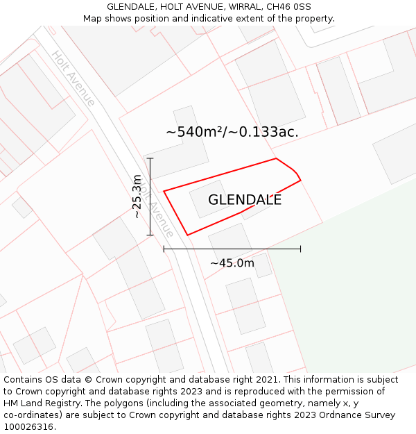 GLENDALE, HOLT AVENUE, WIRRAL, CH46 0SS: Plot and title map