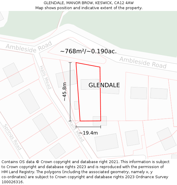 GLENDALE, MANOR BROW, KESWICK, CA12 4AW: Plot and title map